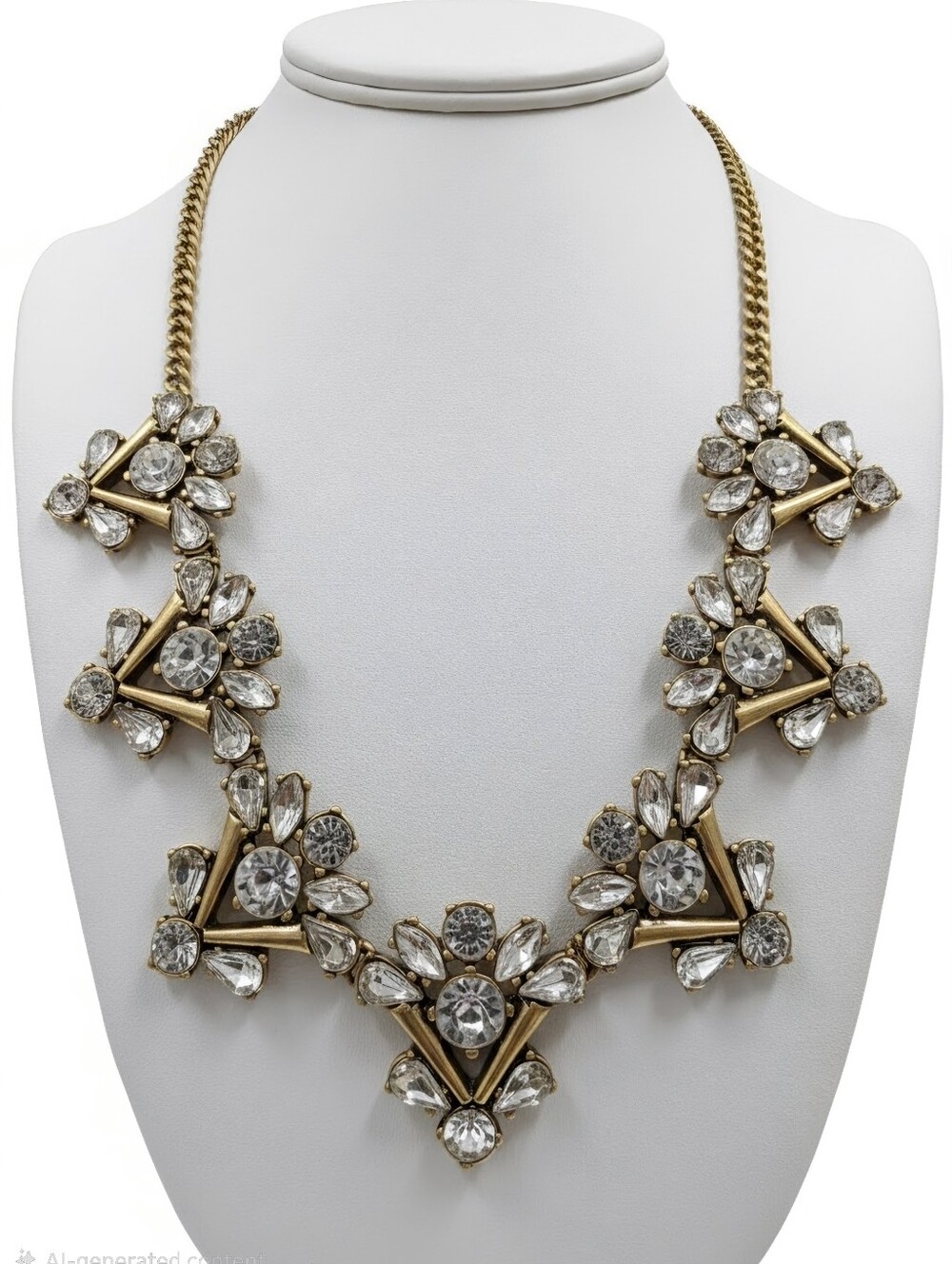 J Crew Brass Clear Crystal Triangle Cluster Statement Bib Necklace - Picture 1 of 8